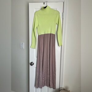 Anthropologie Thea Twofer Dress Neon Green and Camel color Size L